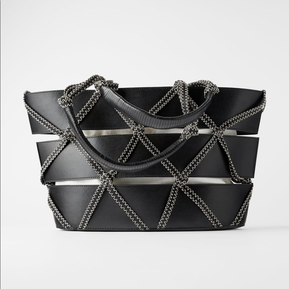 ZARA BNWT Cord Trim Open Work Shopper Bag - Picture 1 of 5